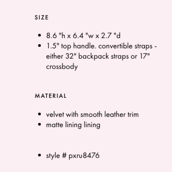 kate spade pink watson lane velvet merry purse bag backpack nwot *PLEASE READ* - Picture 7 of 9